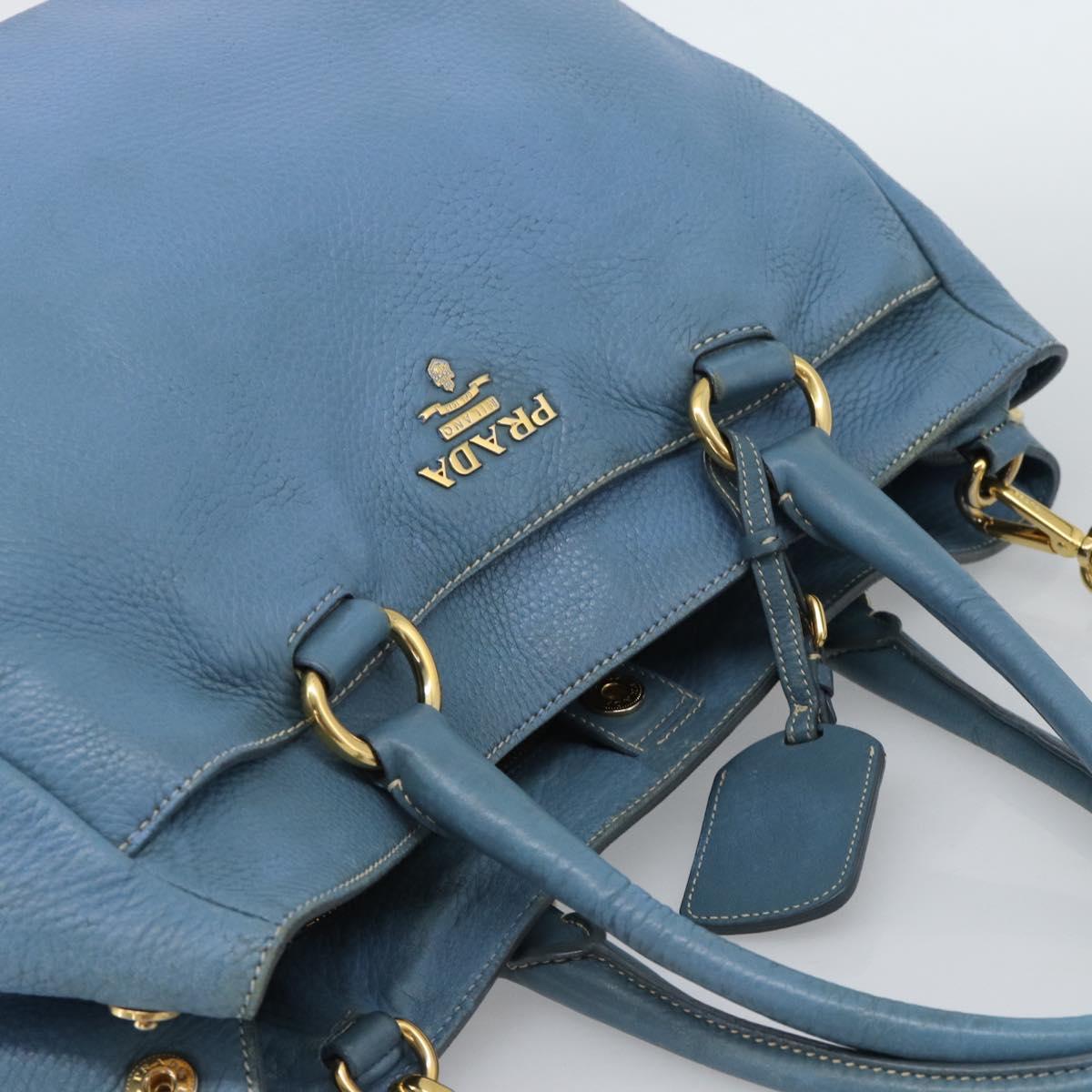 PRADA Tote Bag Leather 2way Blue Gold Auth 185152A
