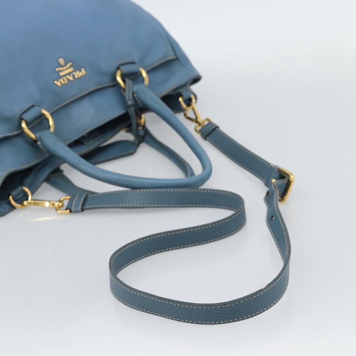 PRADA Tote Bag Leather 2way Blue Gold Auth 185152A