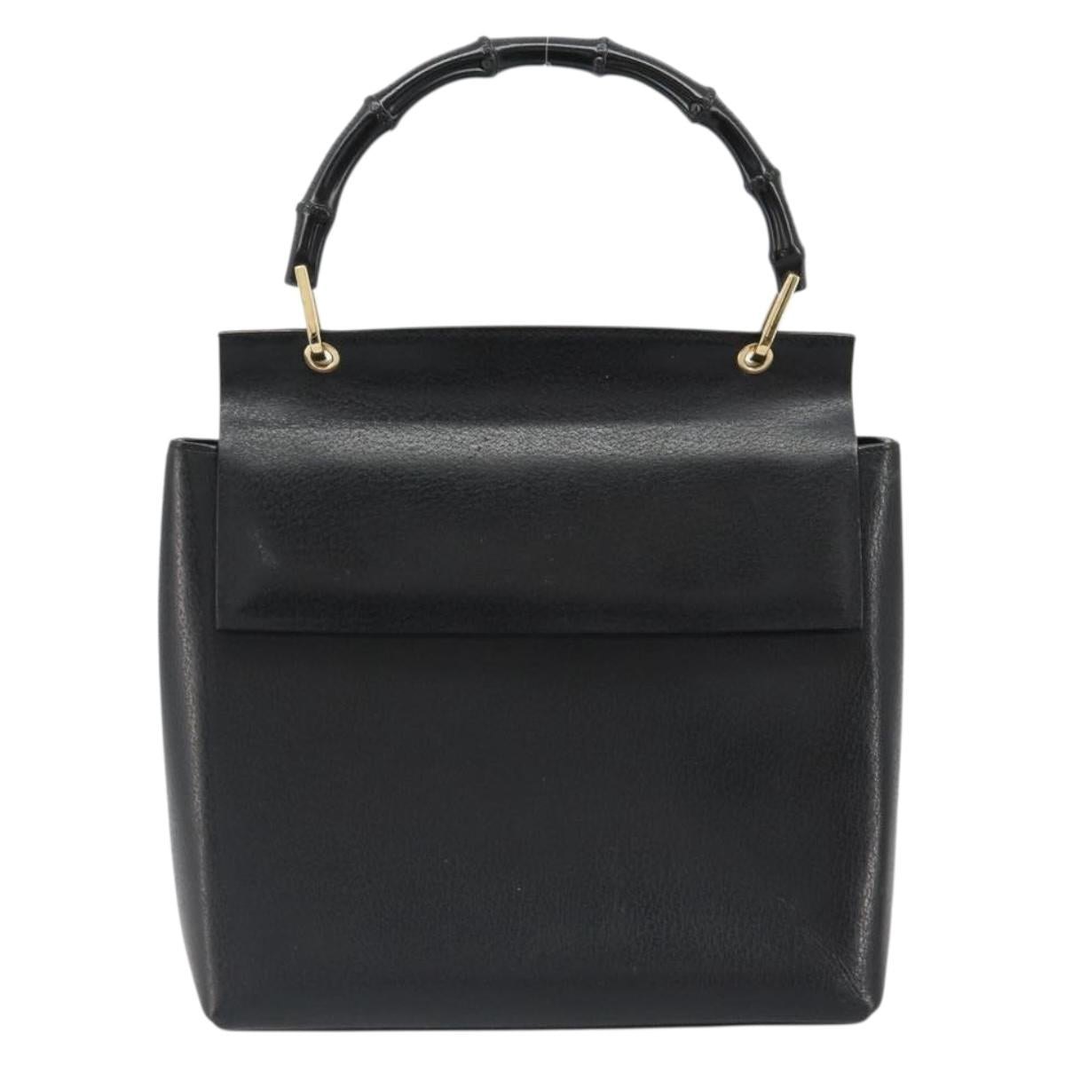 GUCCI Bamboo Hand Bag Leather Black Gold 001 1118 1886 Auth 185153