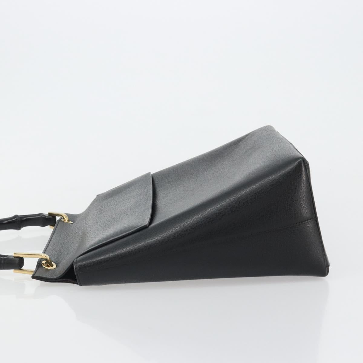 GUCCI Bamboo Hand Bag Leather Black Gold 001 1118 1886 Auth 185153