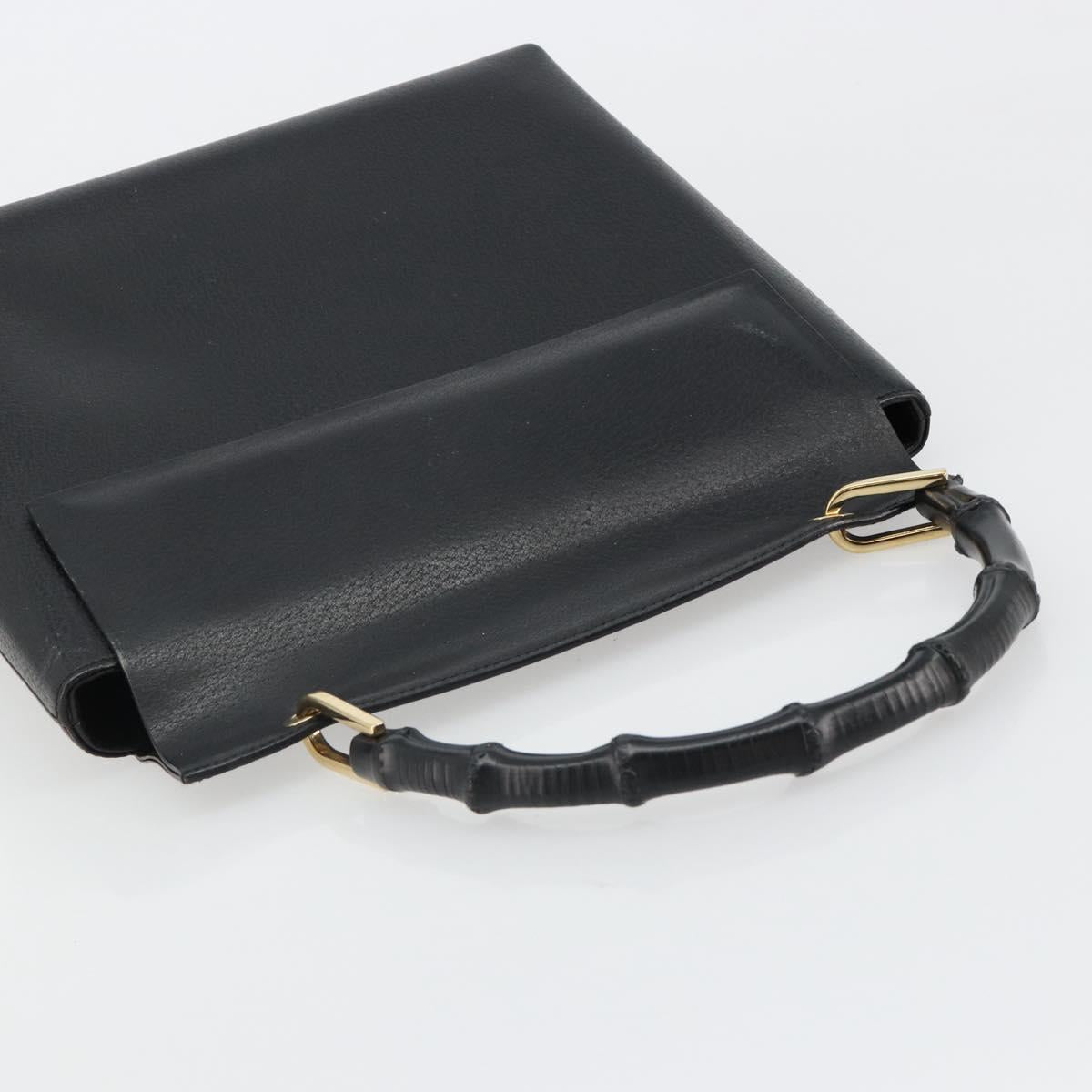 GUCCI Bamboo Hand Bag Leather Black Gold 001 1118 1886 Auth 185153