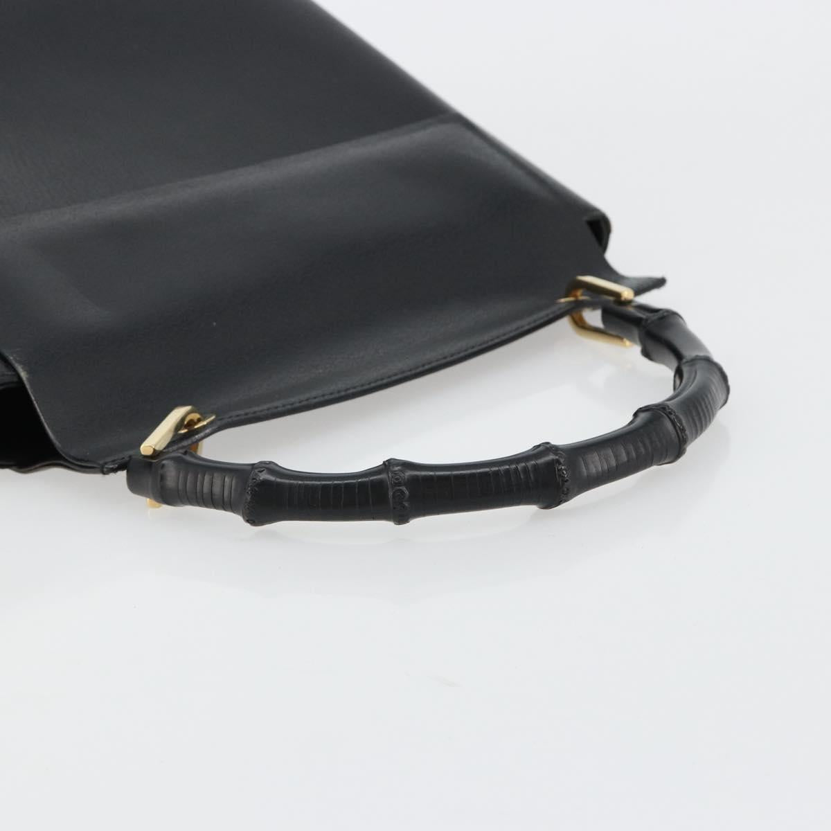 GUCCI Bamboo Hand Bag Leather Black Gold 001 1118 1886 Auth 185153