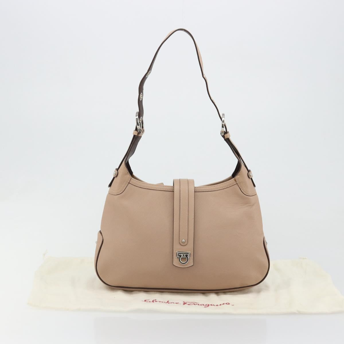 Salvatore Ferragamo Gancini Shoulder Bag Leather Pink Silver Auth 185154A