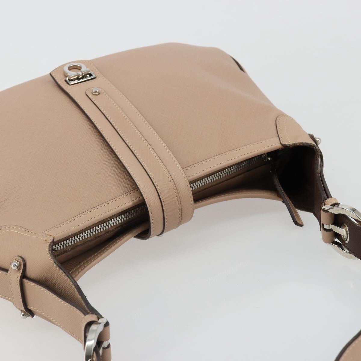 Salvatore Ferragamo Gancini Shoulder Bag Leather Pink Silver Auth 185154A