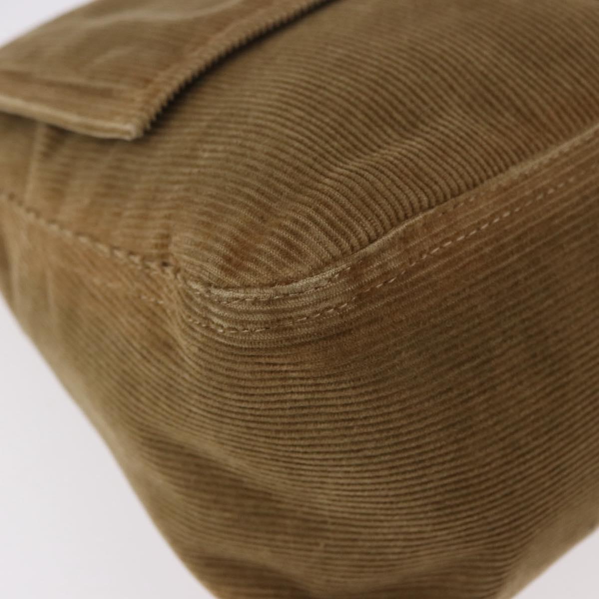 FENDI Mamma Baguette Shoulder Bag Corduroy Khaki Silver Auth 185158V