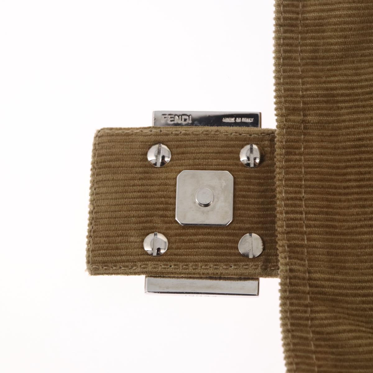 FENDI Mamma Baguette Shoulder Bag Corduroy Khaki Silver Auth 185158V