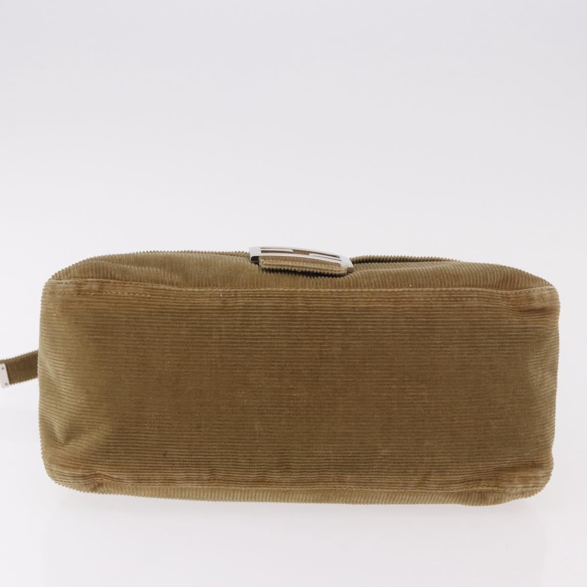 FENDI Mamma Baguette Shoulder Bag Corduroy Khaki Silver Auth 185158V