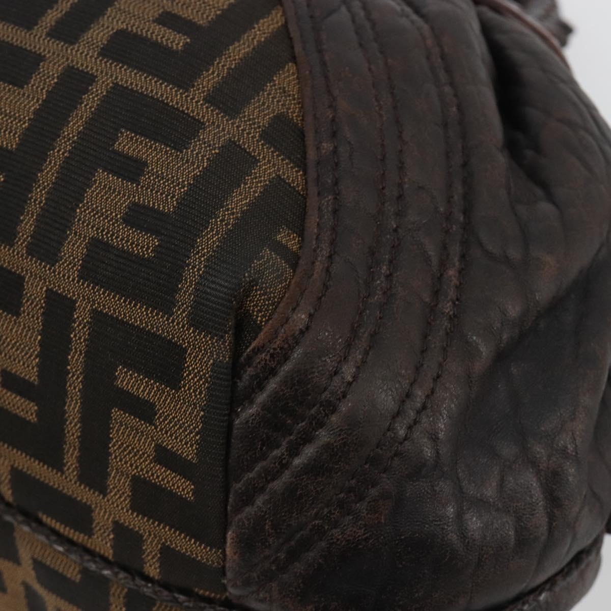 FENDI Zucca Canvas Spy Bag Shoulder Bag Brown Black Auth 185160V