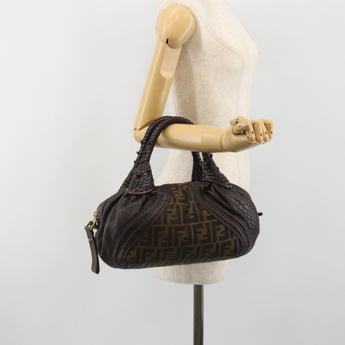 FENDI Zucca Canvas Spy Bag Shoulder Bag Brown Black Auth 185160V