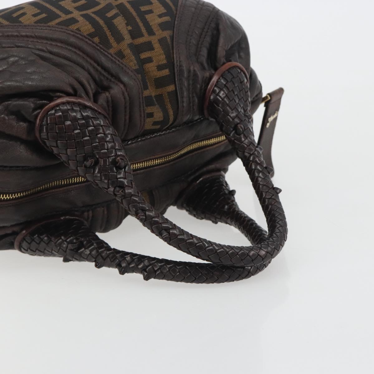 FENDI Zucca Canvas Spy Bag Shoulder Bag Brown Black Auth 185160V