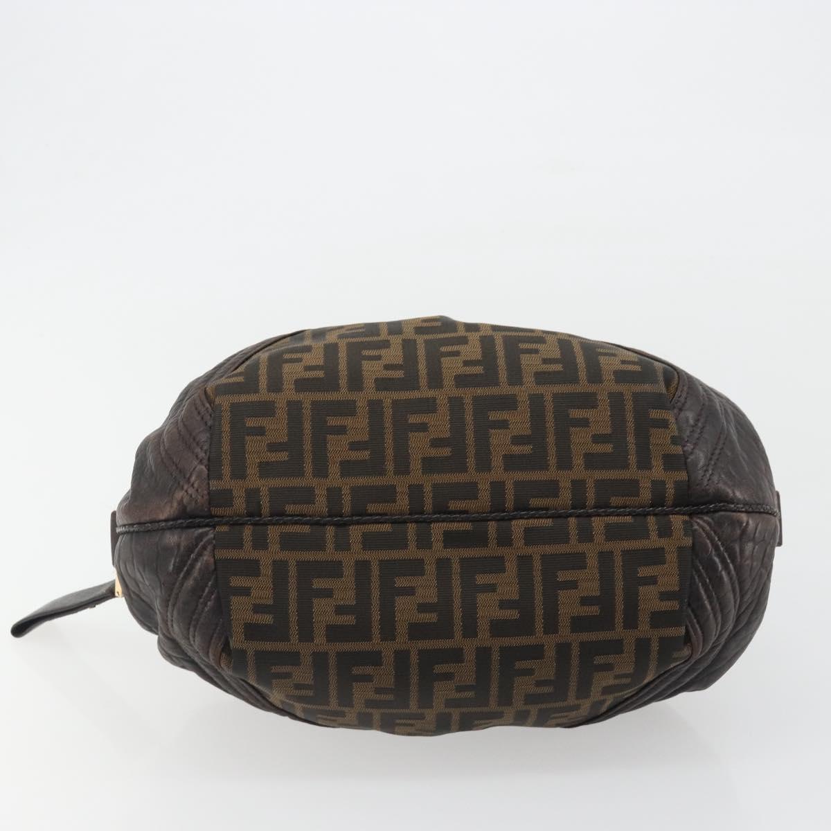 FENDI Zucca Canvas Spy Bag Shoulder Bag Brown Black Auth 185160V