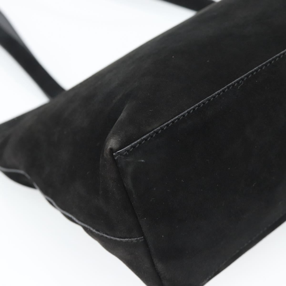 GUCCI Tote Bag Suede Black Gold 002 2684 0344 Auth 185161A