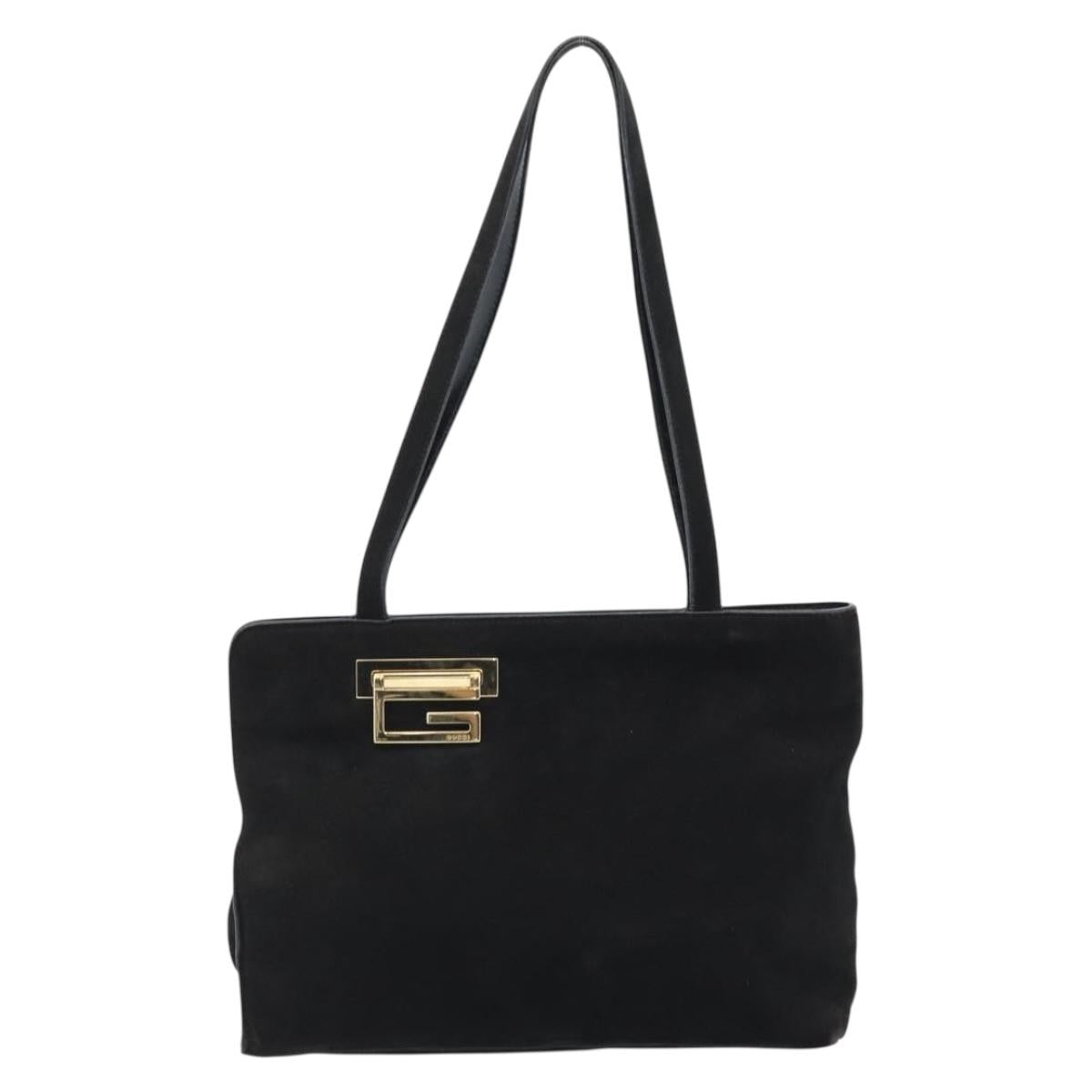 GUCCI Tote Bag Suede Black Gold 002 2684 0344 Auth 185161A
