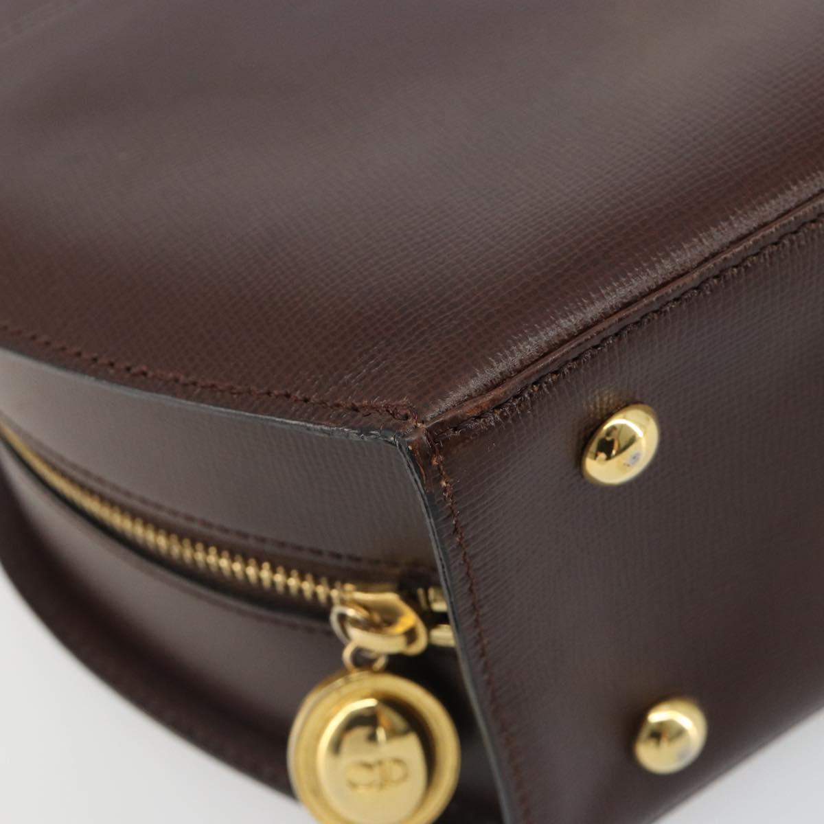 Christian Dior Hand Bag Leather Brown Gold Auth 185163