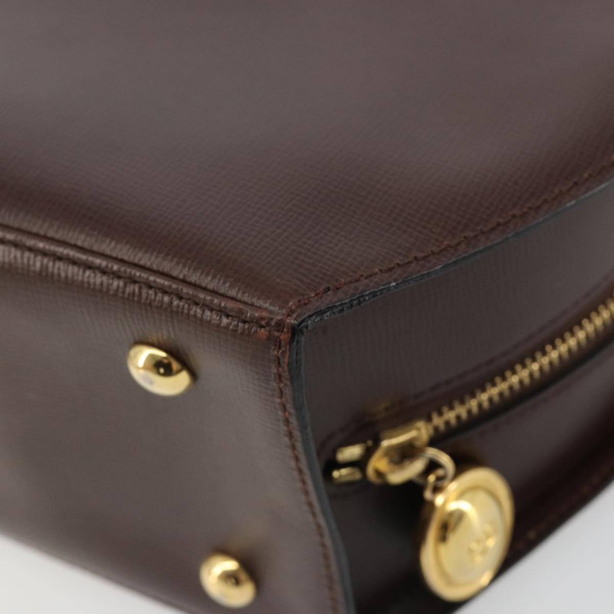 Christian Dior Hand Bag Leather Brown Gold Auth 185163