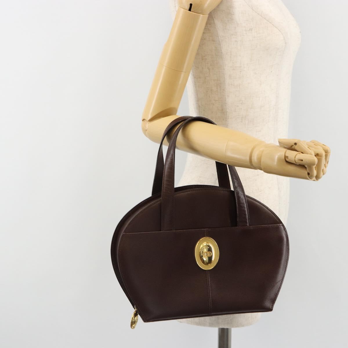 Christian Dior Hand Bag Leather Brown Gold Auth 185163