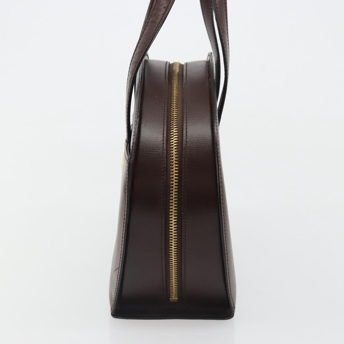 Christian Dior Hand Bag Leather Brown Gold Auth 185163