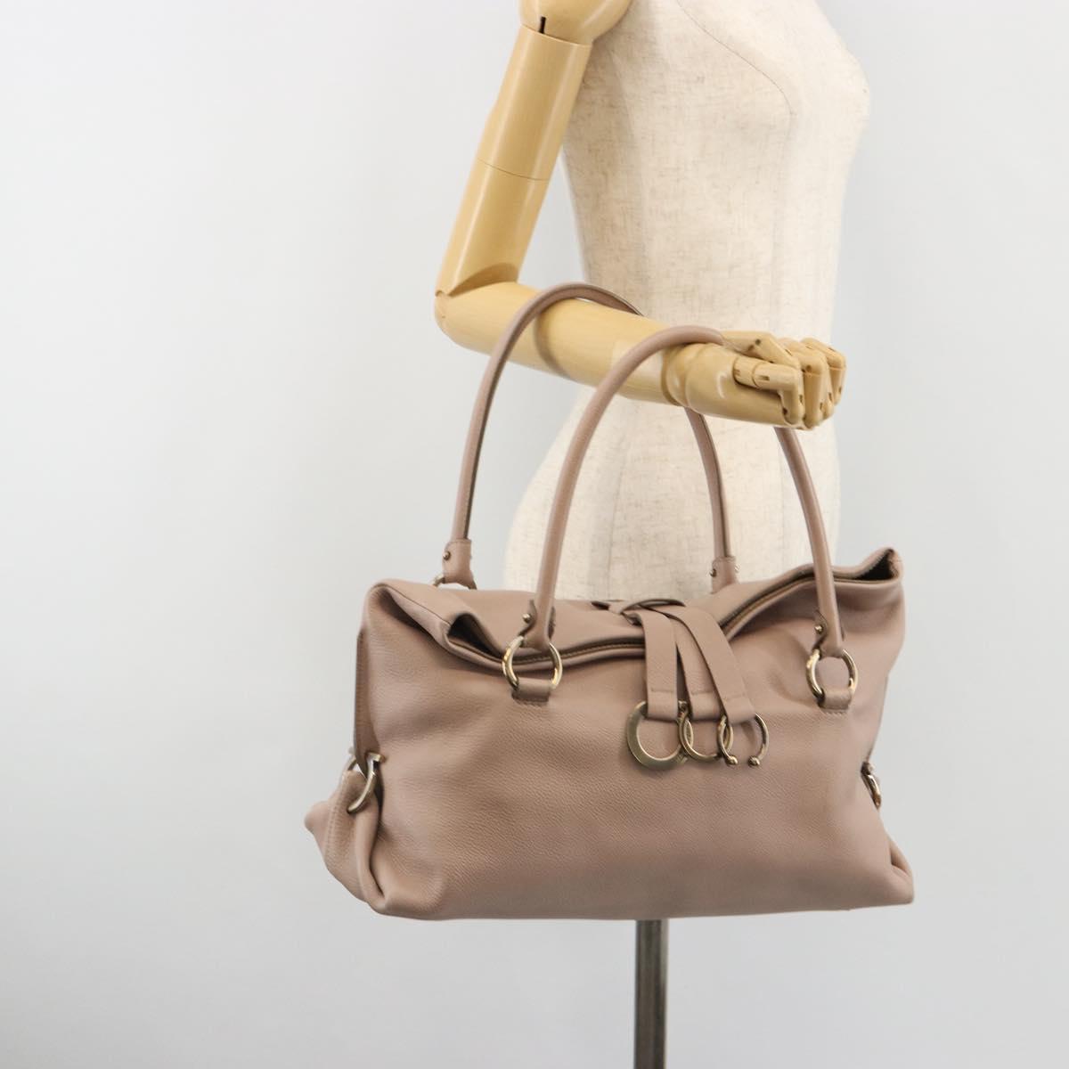Salvatore Ferragamo Hand Bag Leather Beige Gold Auth 185164A