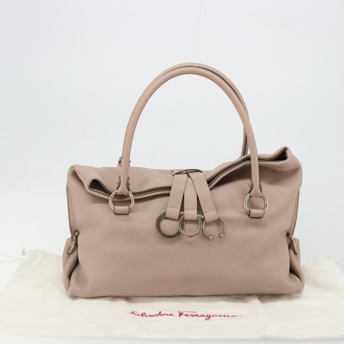Salvatore Ferragamo Hand Bag Leather Beige Gold Auth 185164A