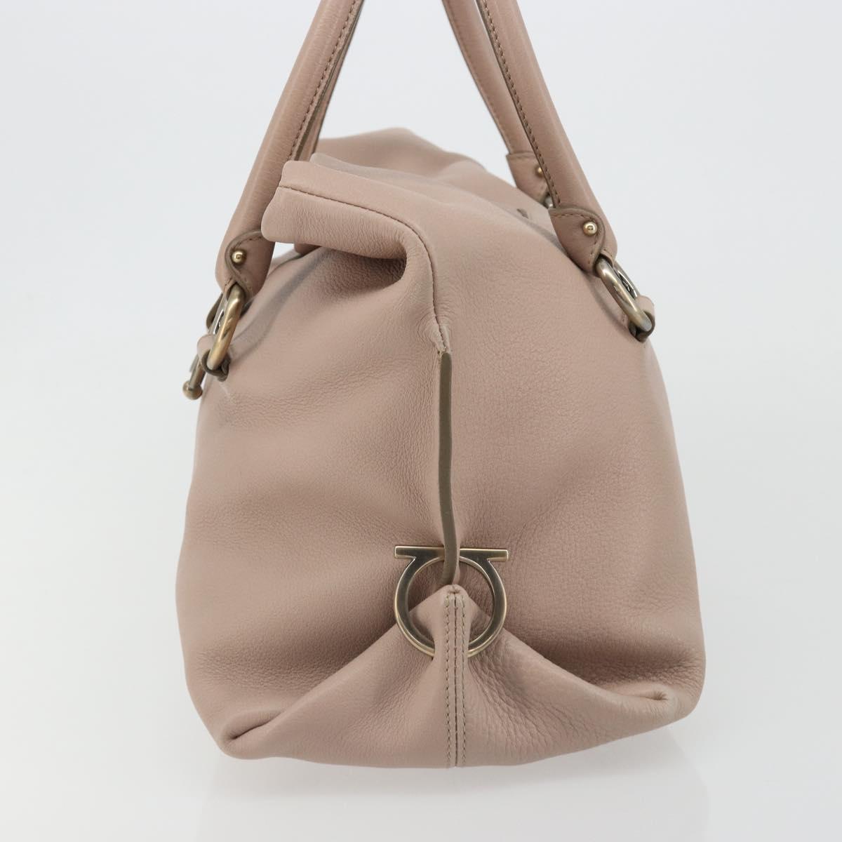 Salvatore Ferragamo Hand Bag Leather Beige Gold Auth 185164A