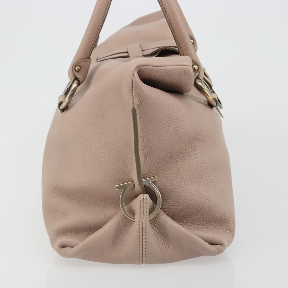 Salvatore Ferragamo Hand Bag Leather Beige Gold Auth 185164A