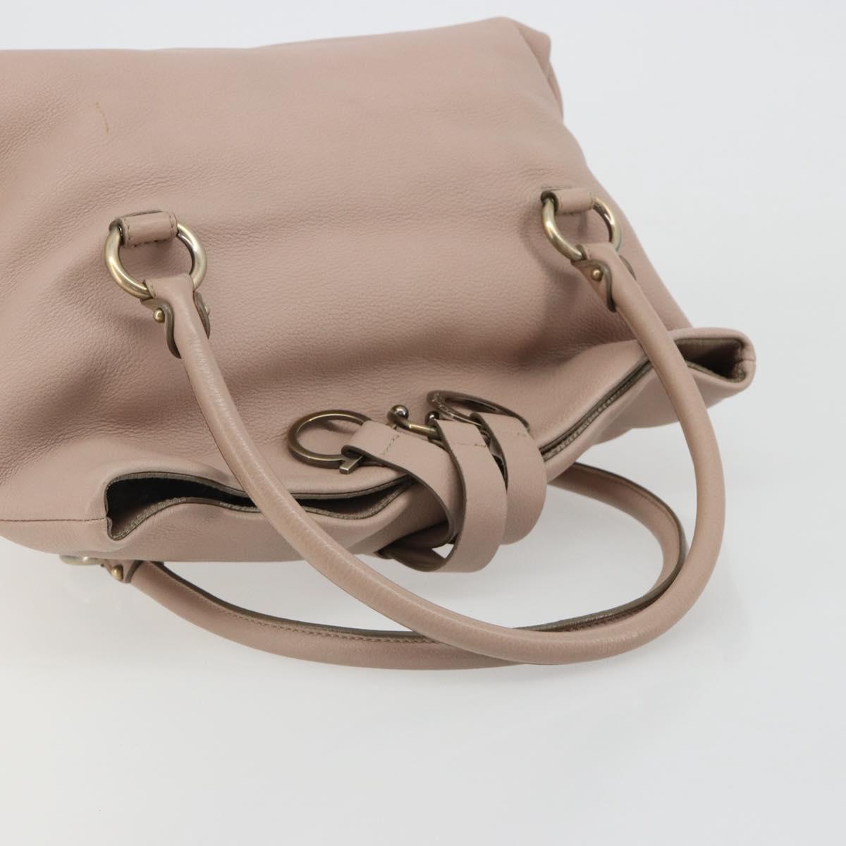 Salvatore Ferragamo Hand Bag Leather Beige Gold Auth 185164A