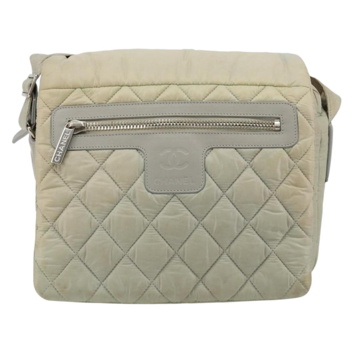 CHANEL Cococoon Shoulder Bag Nylon Gray Silver CC Auth 185165A