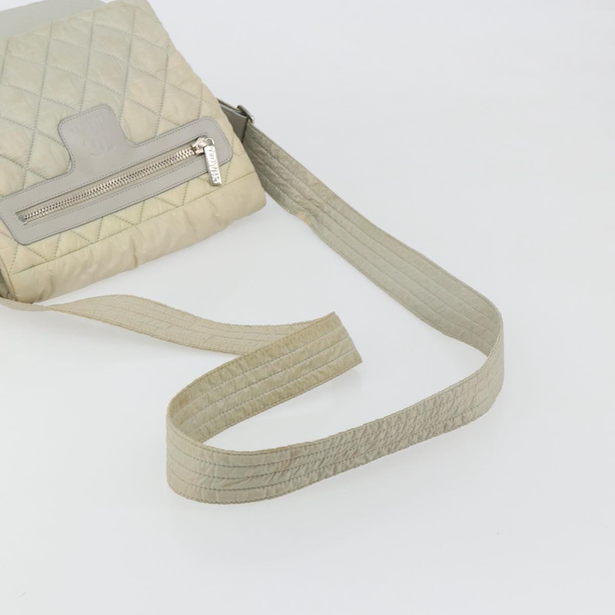 CHANEL Cococoon Shoulder Bag Nylon Gray Silver CC Auth 185165A