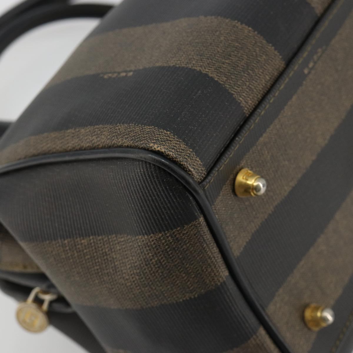 FENDI Pecan Canvas Hand Bag PVC Brown Black Auth 185166