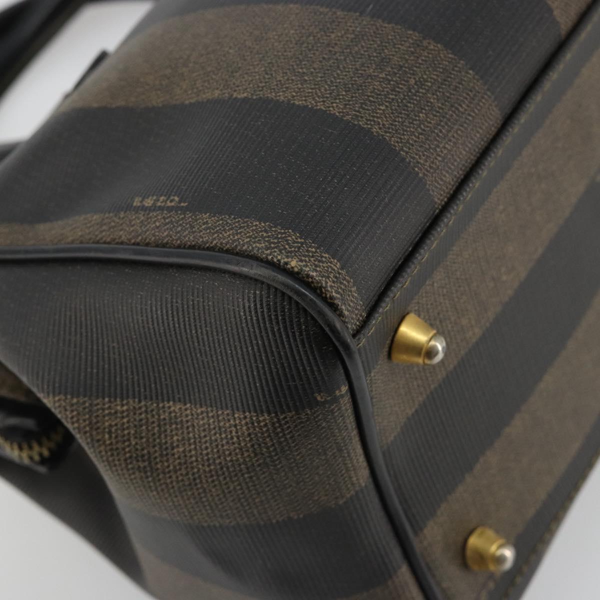 FENDI Pecan Canvas Hand Bag PVC Brown Black Auth 185166