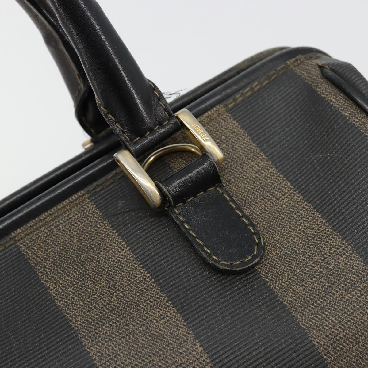 FENDI Pecan Canvas Hand Bag PVC Brown Black Auth 185166