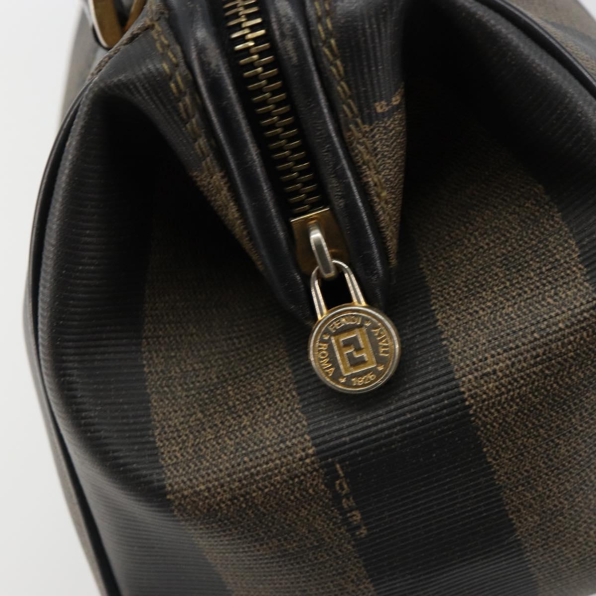 FENDI Pecan Canvas Hand Bag PVC Brown Black Auth 185166