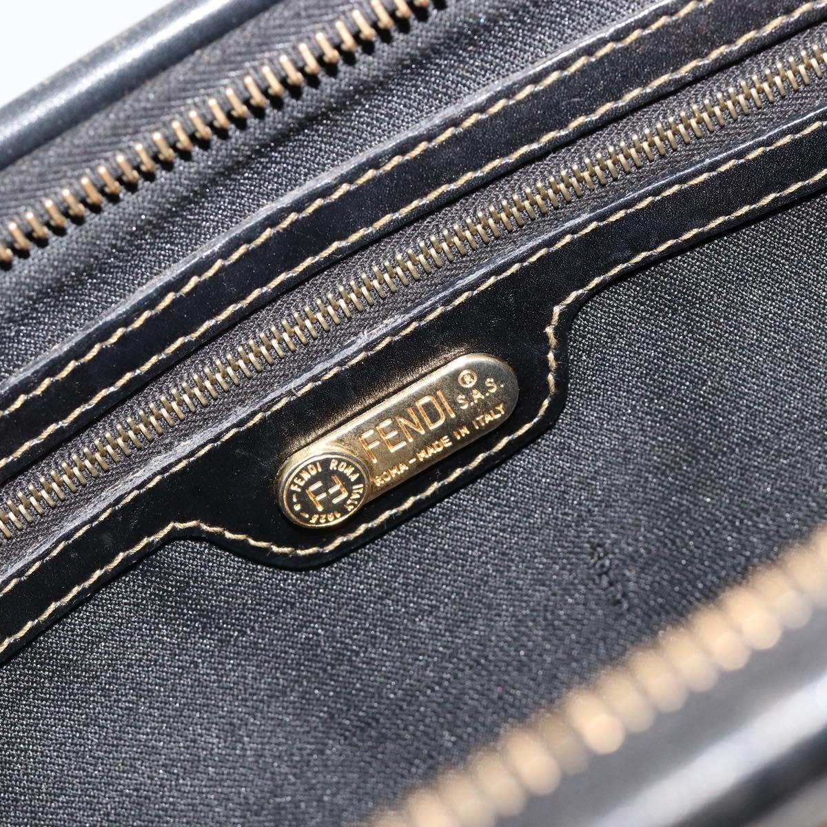 FENDI Pecan Canvas Hand Bag PVC Brown Black Auth 185166