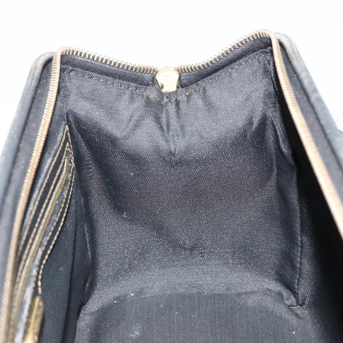 FENDI Pecan Canvas Hand Bag PVC Brown Black Auth 185166