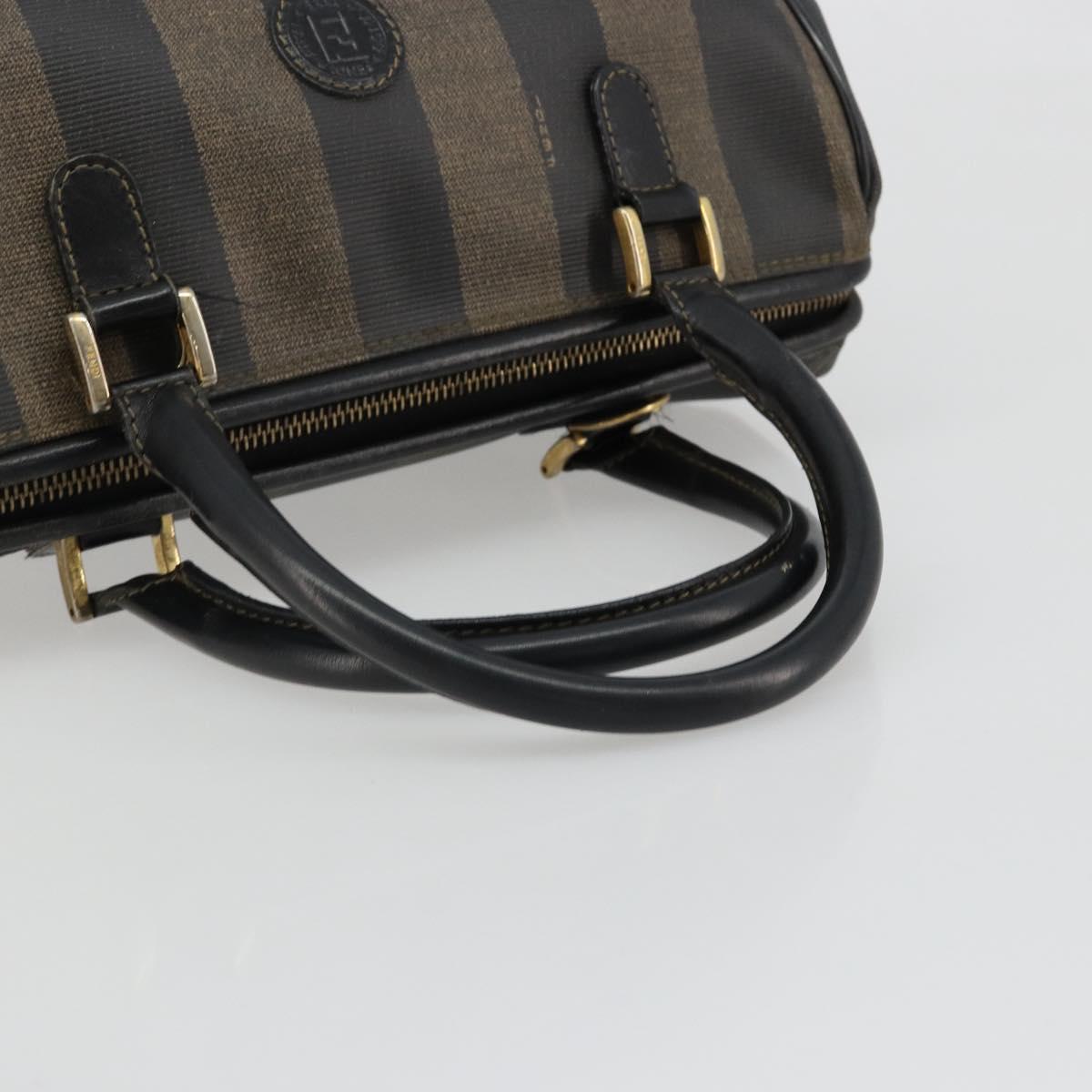 FENDI Pecan Canvas Hand Bag PVC Brown Black Auth 185166