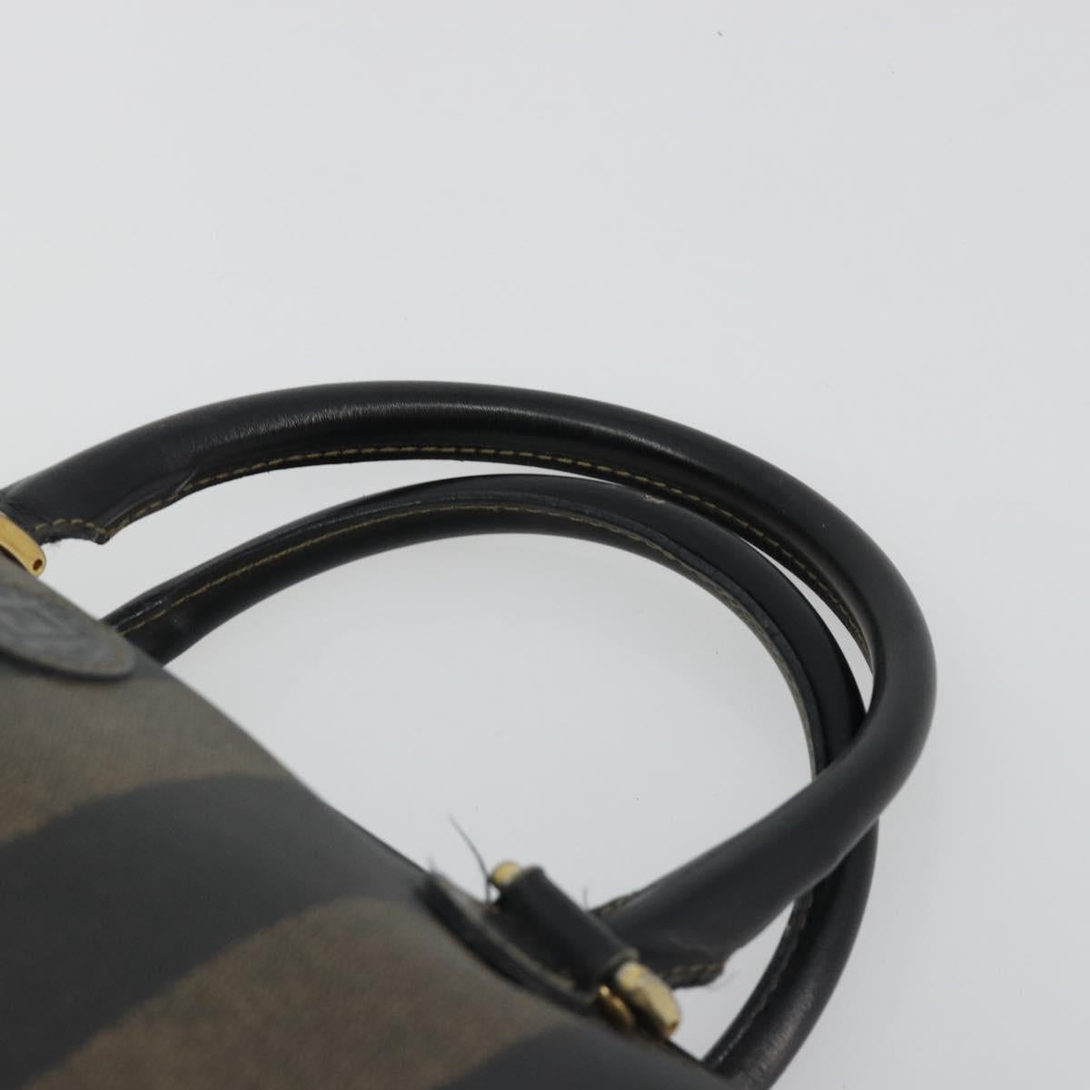 FENDI Pecan Canvas Hand Bag PVC Brown Black Auth 185166