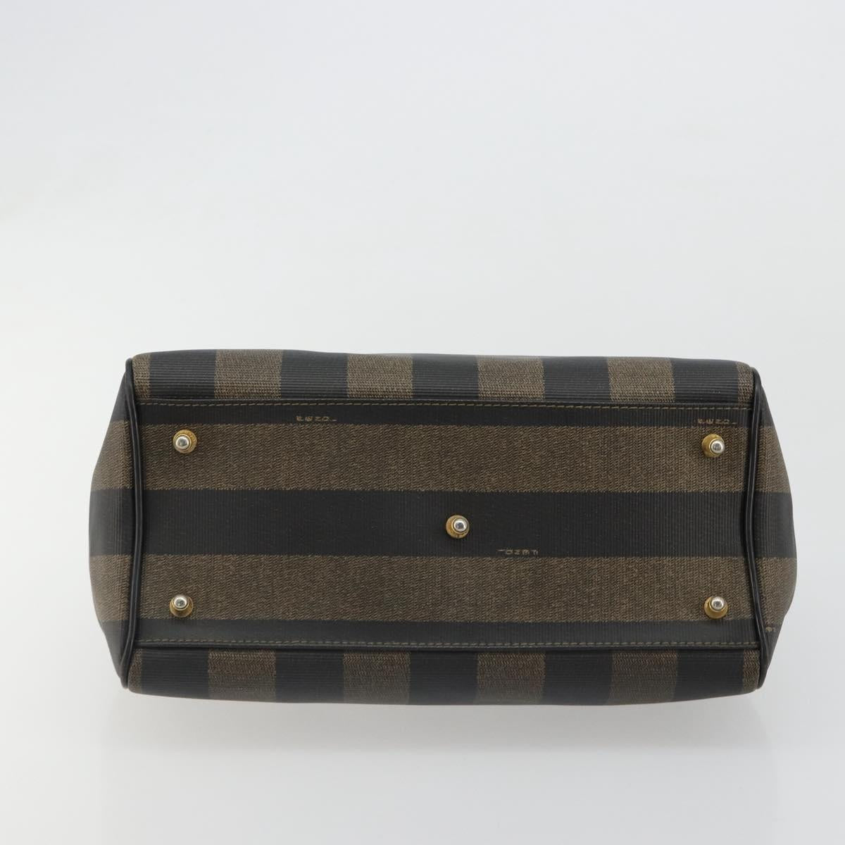 FENDI Pecan Canvas Hand Bag PVC Brown Black Auth 185166