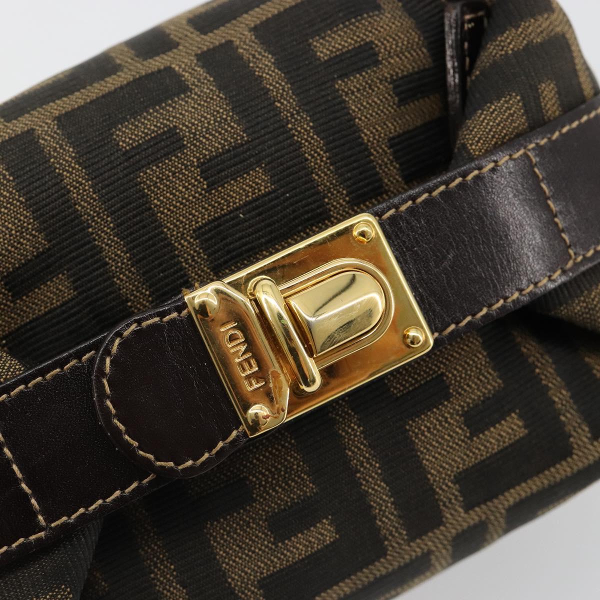 FENDI Zucca Canvas Hand Pouch Black Brown Auth 185167