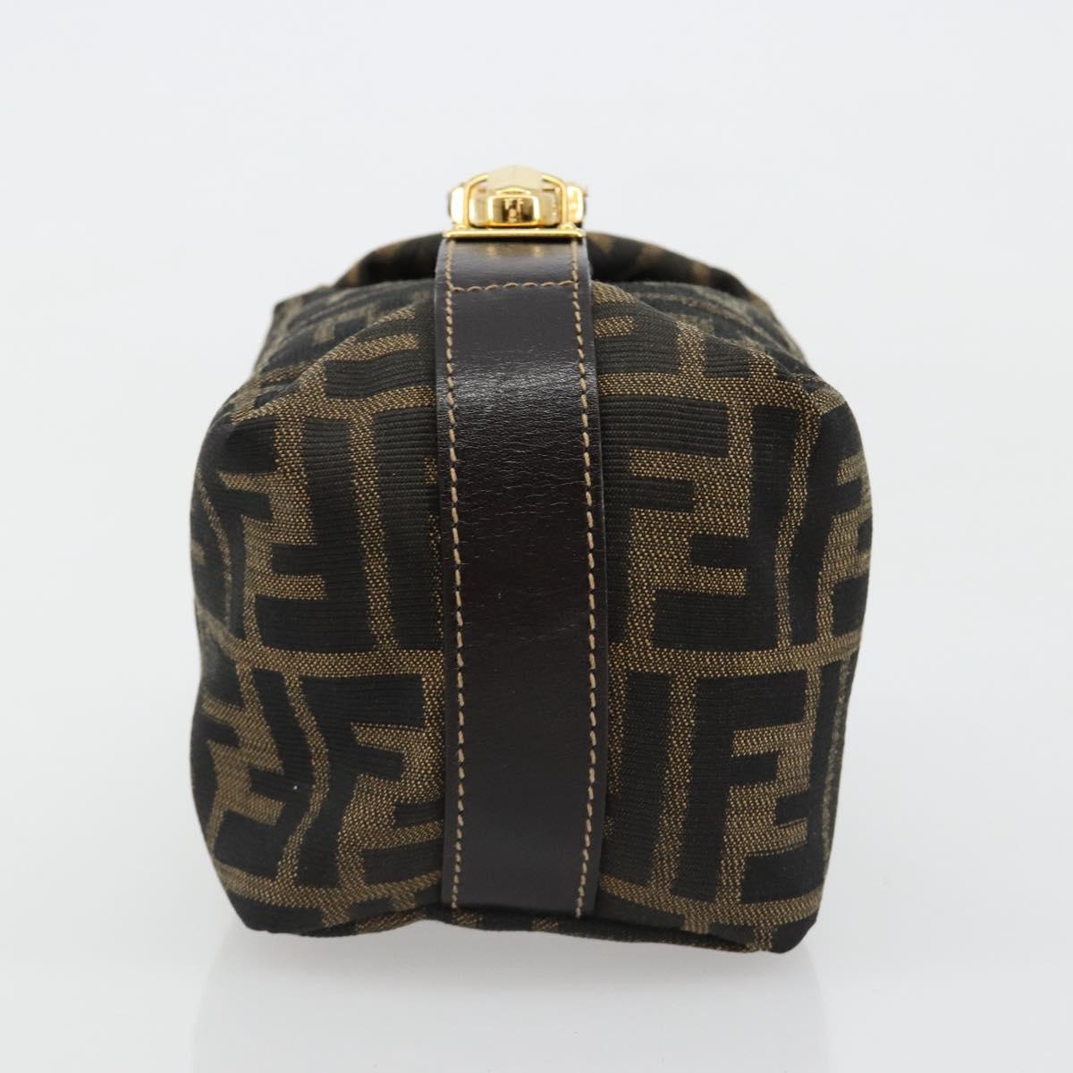 FENDI Zucca Canvas Hand Pouch Black Brown Auth 185167