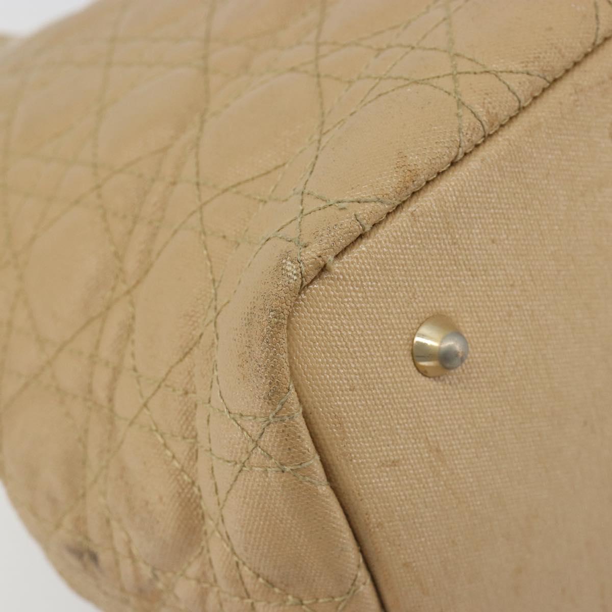 Christian Dior Lady Dior Tote Bag Coated Canvas Beige Gold Auth 185168