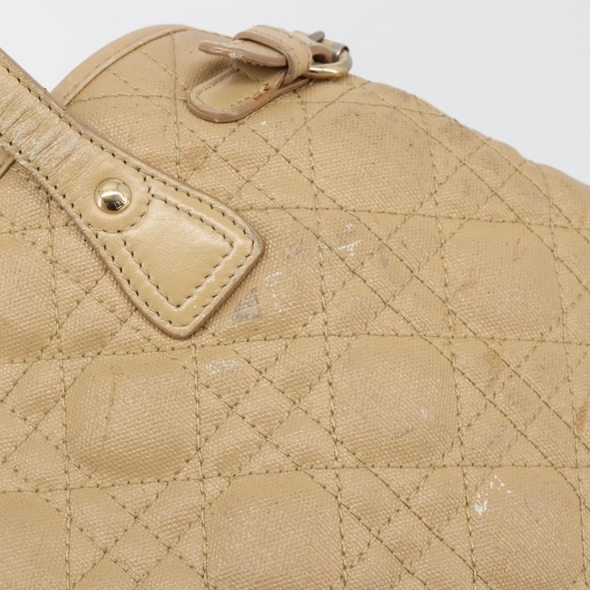 Christian Dior Lady Dior Tote Bag Coated Canvas Beige Gold Auth 185168