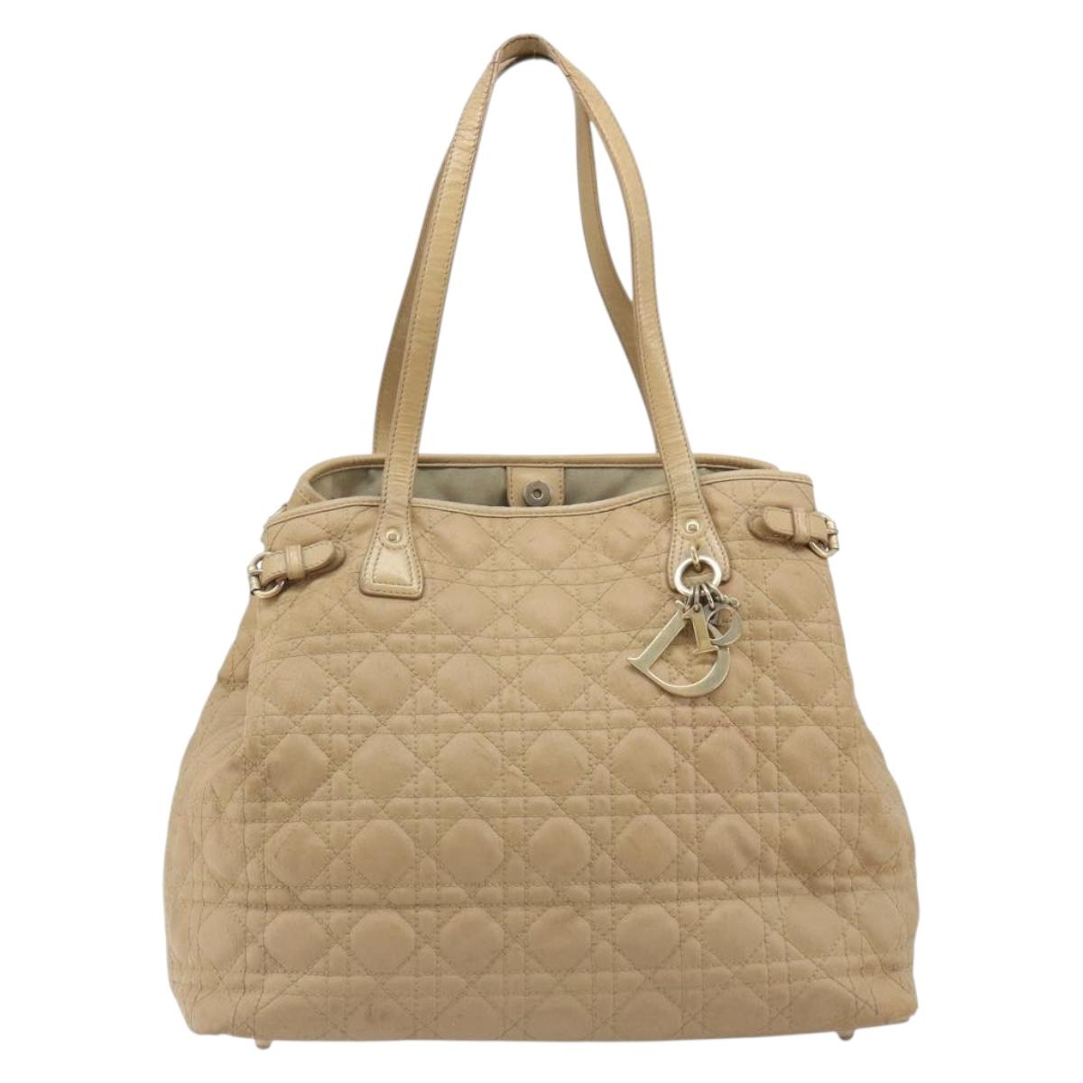 Christian Dior Lady Dior Tote Bag Coated Canvas Beige Gold Auth 185168