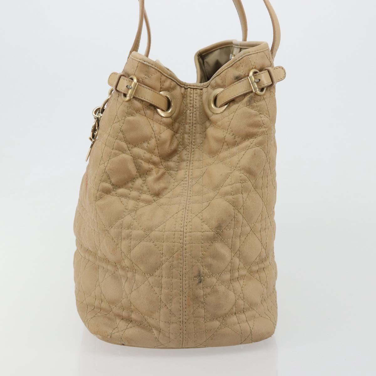 Christian Dior Lady Dior Tote Bag Coated Canvas Beige Gold Auth 185168