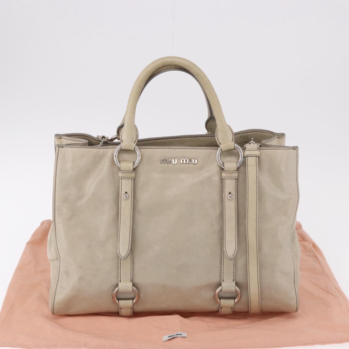 Miu Miu Hand Bag Leather 2way Gray Silver Auth 185170V
