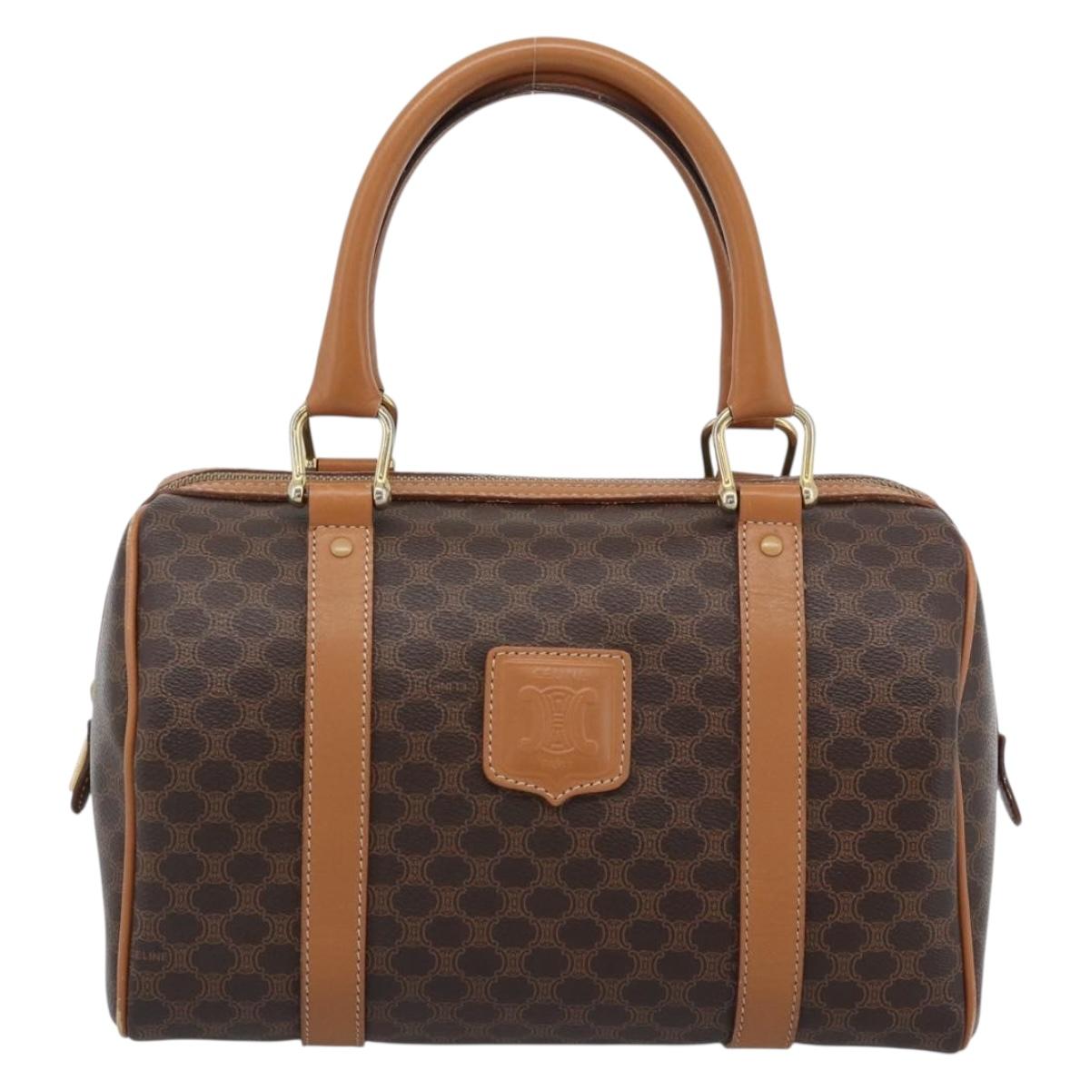 CELINE Macadam Canvas Hand Bag PVC Leather Brown Gold Auth 185171V