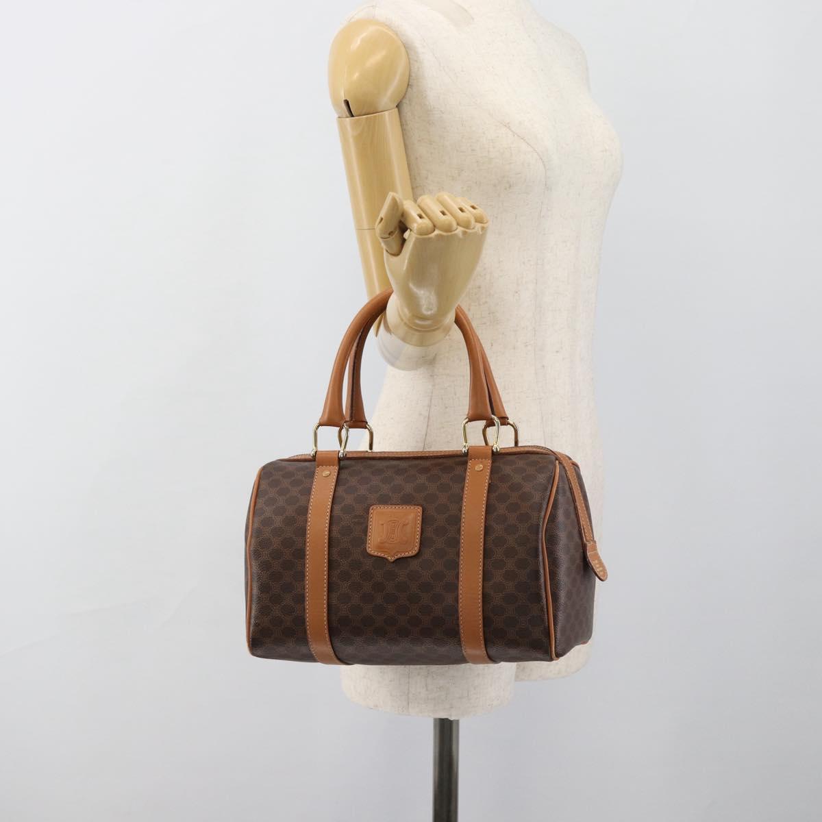 CELINE Macadam Canvas Hand Bag PVC Leather Brown Gold Auth 185171V
