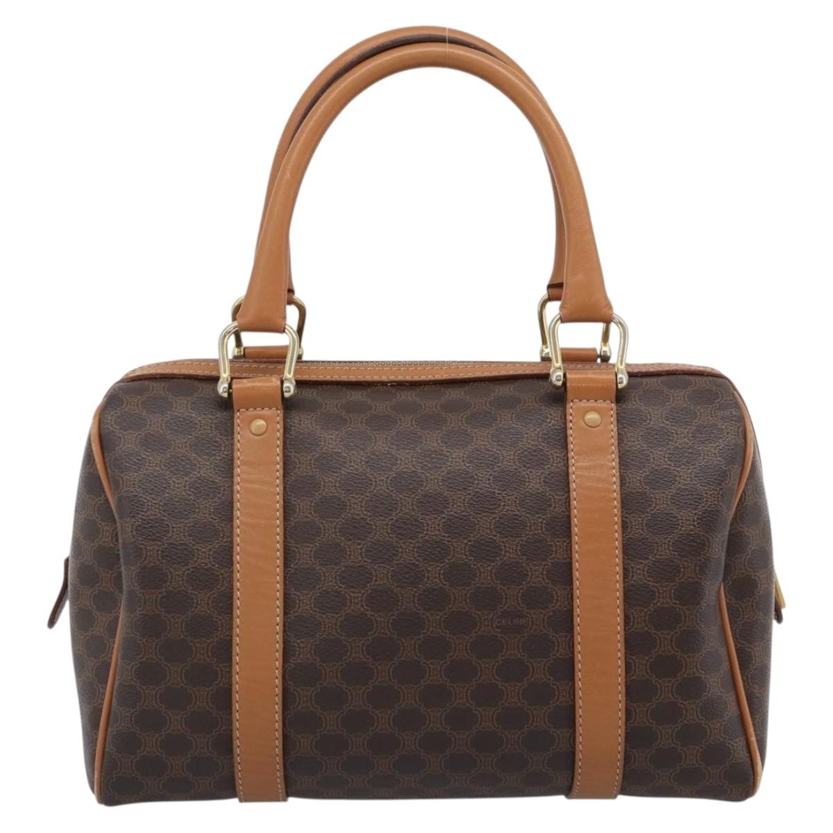 CELINE Macadam Canvas Hand Bag PVC Leather Brown Gold Auth 185171V