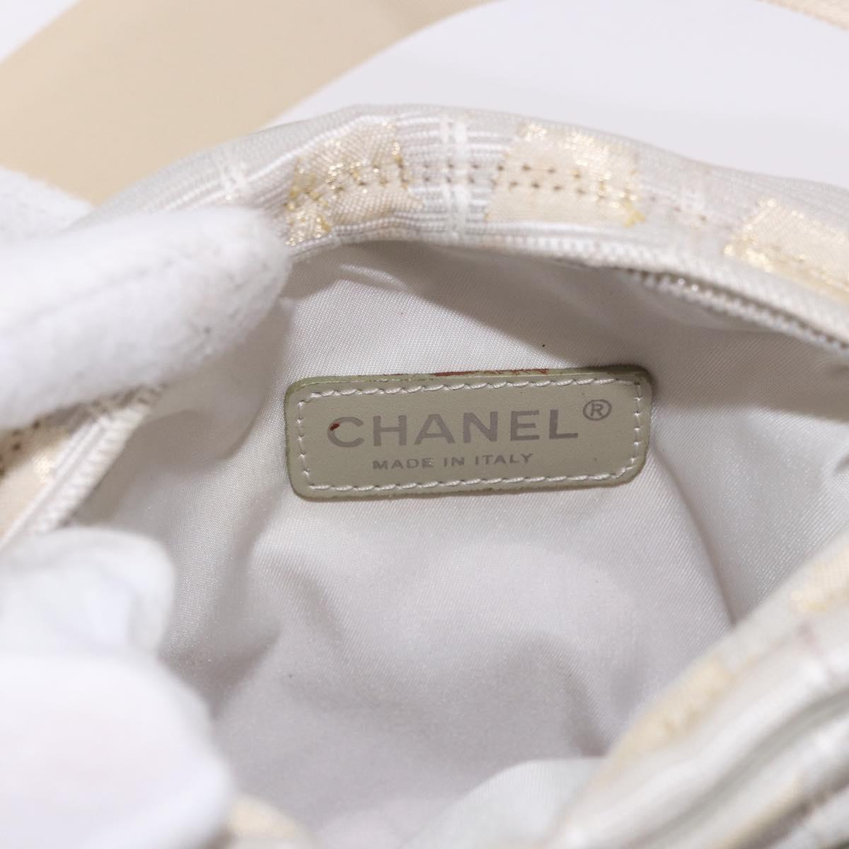 CHANEL New Travel line Shoulder Bag Canvas White Silver CC Auth 185172V