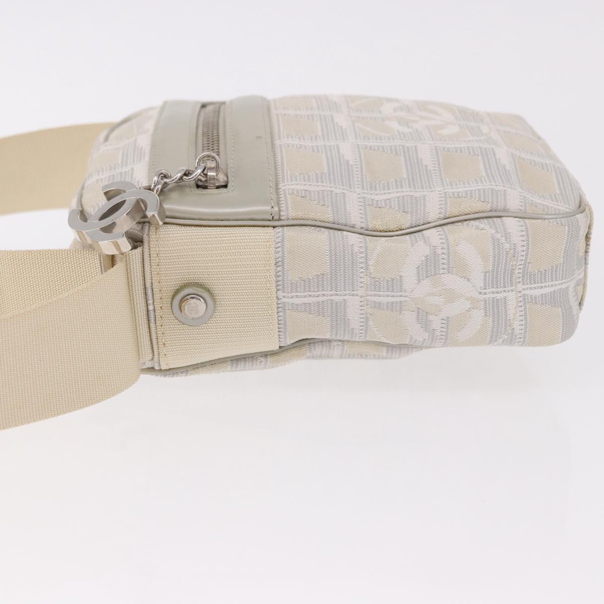 CHANEL New Travel line Shoulder Bag Canvas White Silver CC Auth 185172V