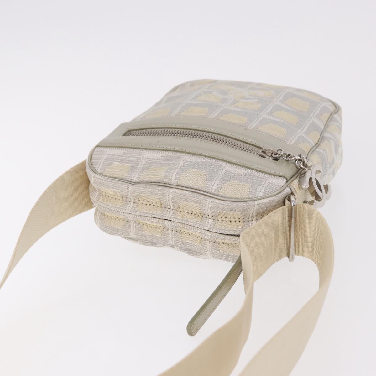 CHANEL New Travel line Shoulder Bag Canvas White Silver CC Auth 185172V